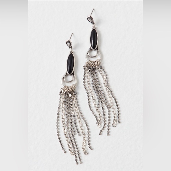 Free People The Beat Goes on Dangle Earrings NWT black and silver - Picture 3 of 6